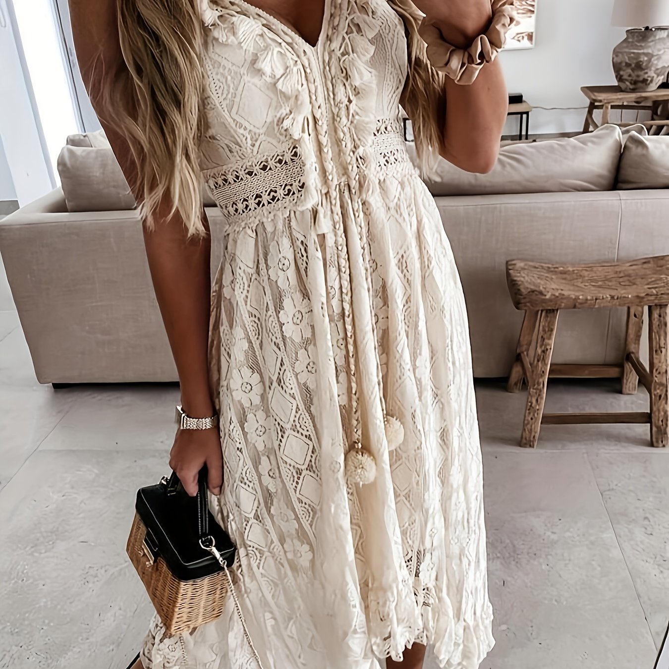 V-Neck Lace Hem Sundress