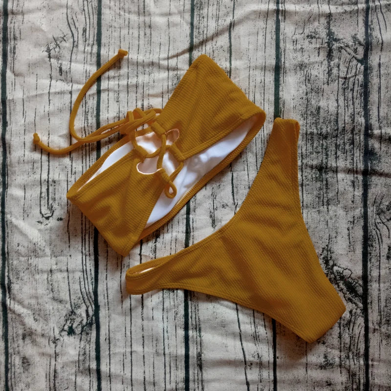 2019 Solid Bikini Brazillian Swimsuit Women Bikini Set Sexy Off Shoulder Swimwear Female Swimming Biquini Maillot De Bain Femme