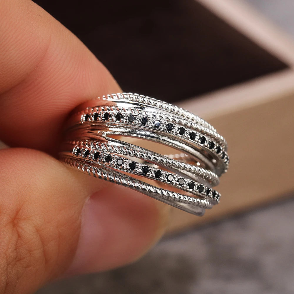 Huitan Silver Multiple Rings