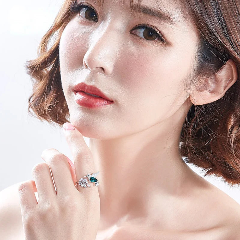 Silver Colour Hummingbird Adjustable Ring