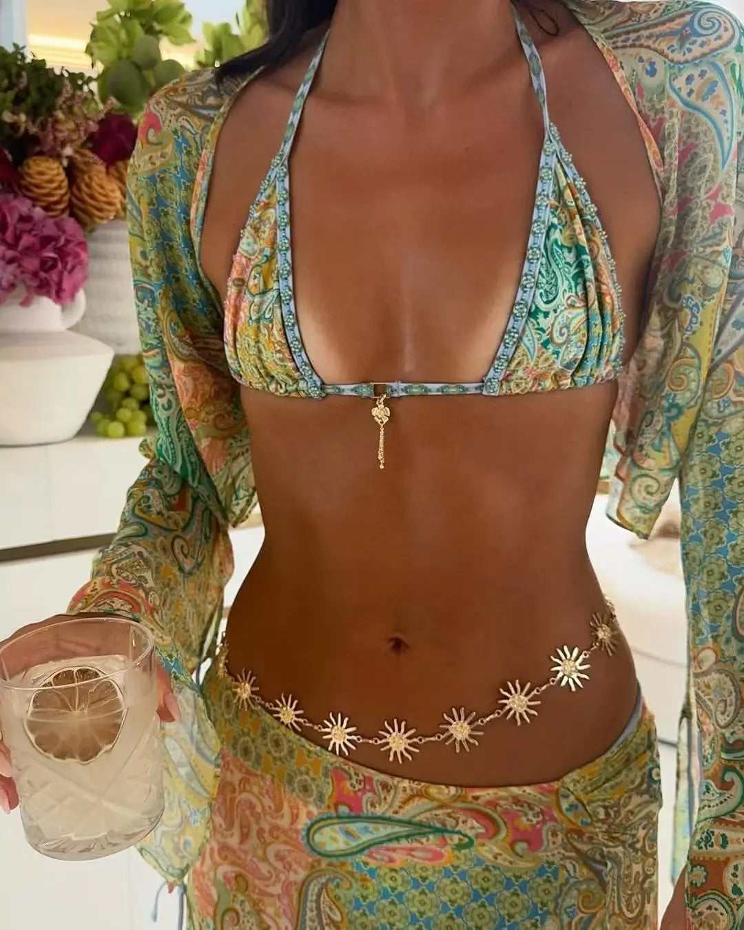 Ladies Bikini Neck Print Swimsuit