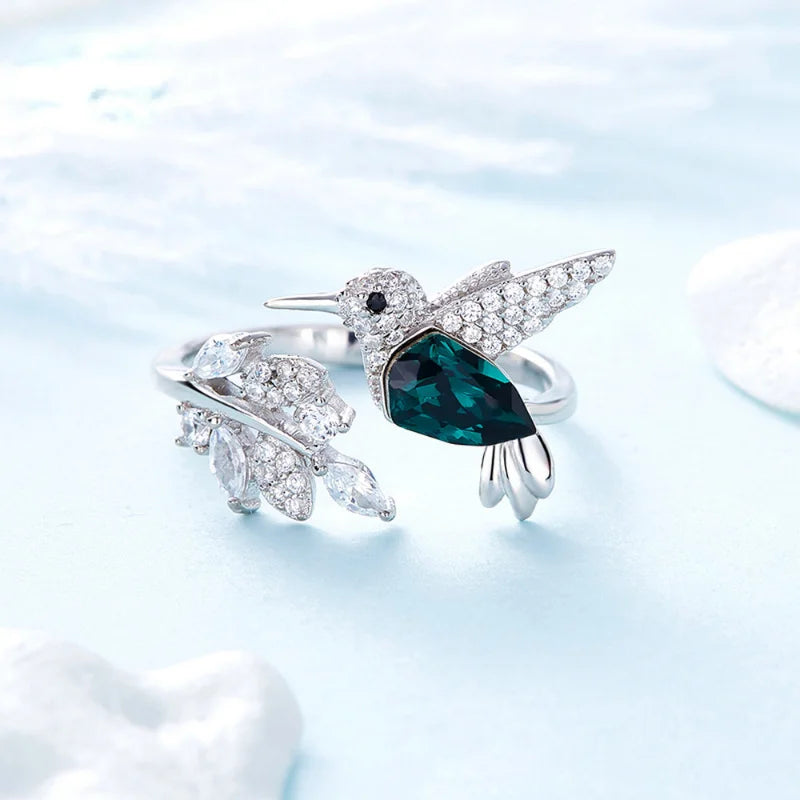 Silver Colour Hummingbird Adjustable Ring