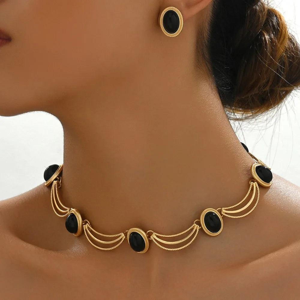Elegant Gold and Black Jewelry Set