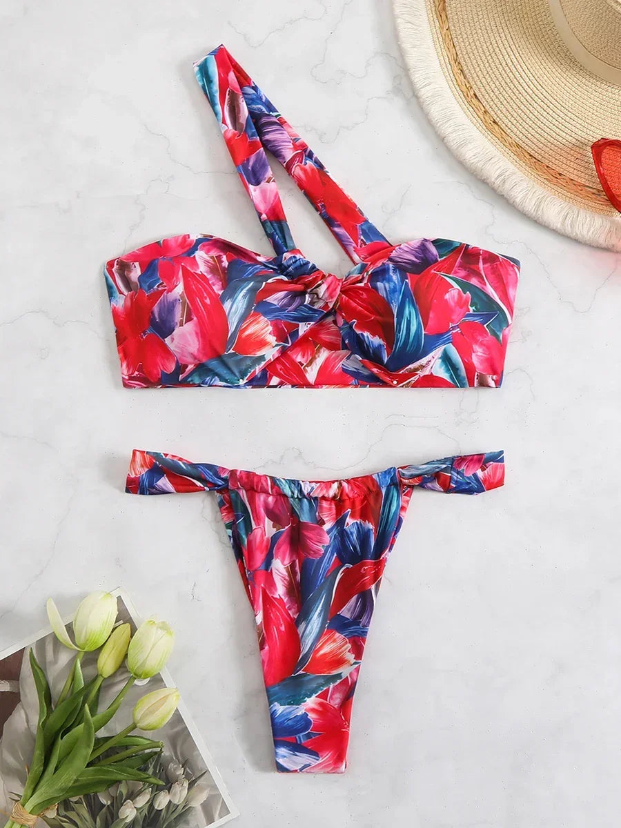 Ladies One Shoulder Bikinis Set