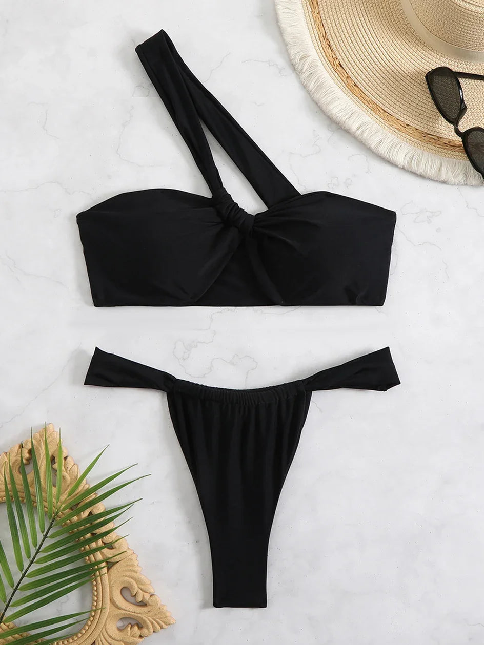 Ladies One Shoulder Bikinis Set