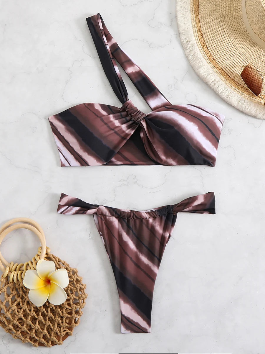 Ladies One Shoulder Bikinis Set