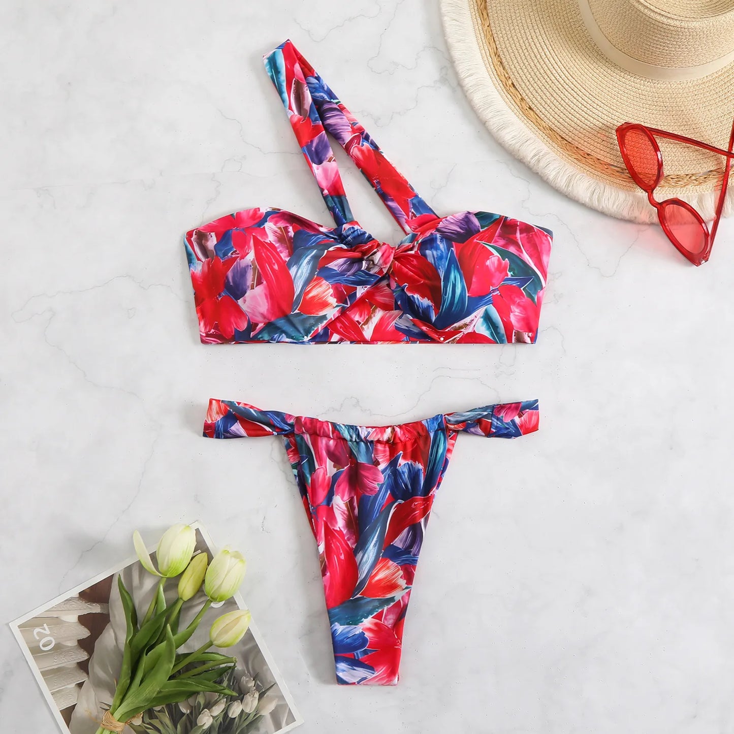 Ladies One Shoulder Bikinis Set