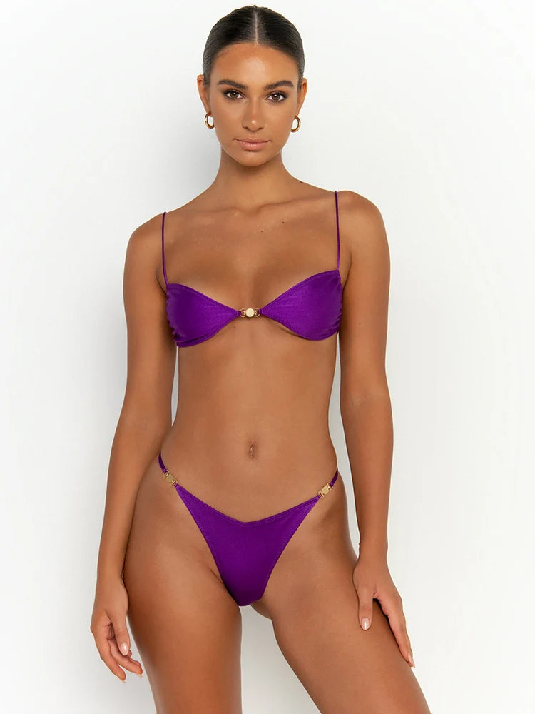 Bandage Bikinis Solid Color Swimwear Women Sexy Bikini Set Summer Bathing Suit Micro Thong Biquini