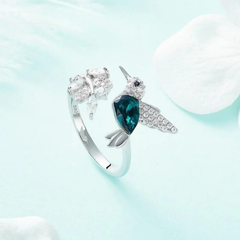 Silver Colour Hummingbird Adjustable Ring