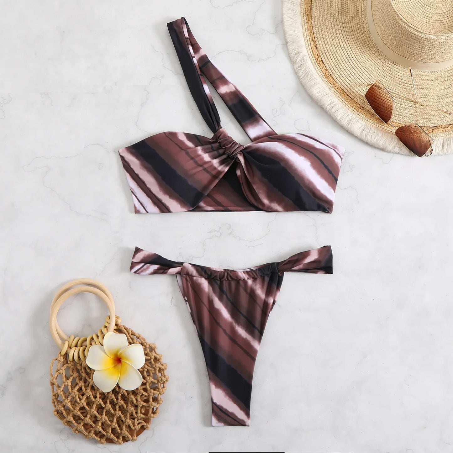 Ladies One Shoulder Bikinis Set