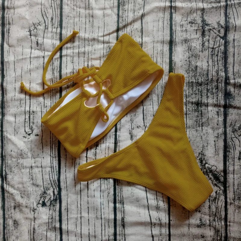 2019 Solid Bikini Brazillian Swimsuit Women Bikini Set Sexy Off Shoulder Swimwear Female Swimming Biquini Maillot De Bain Femme