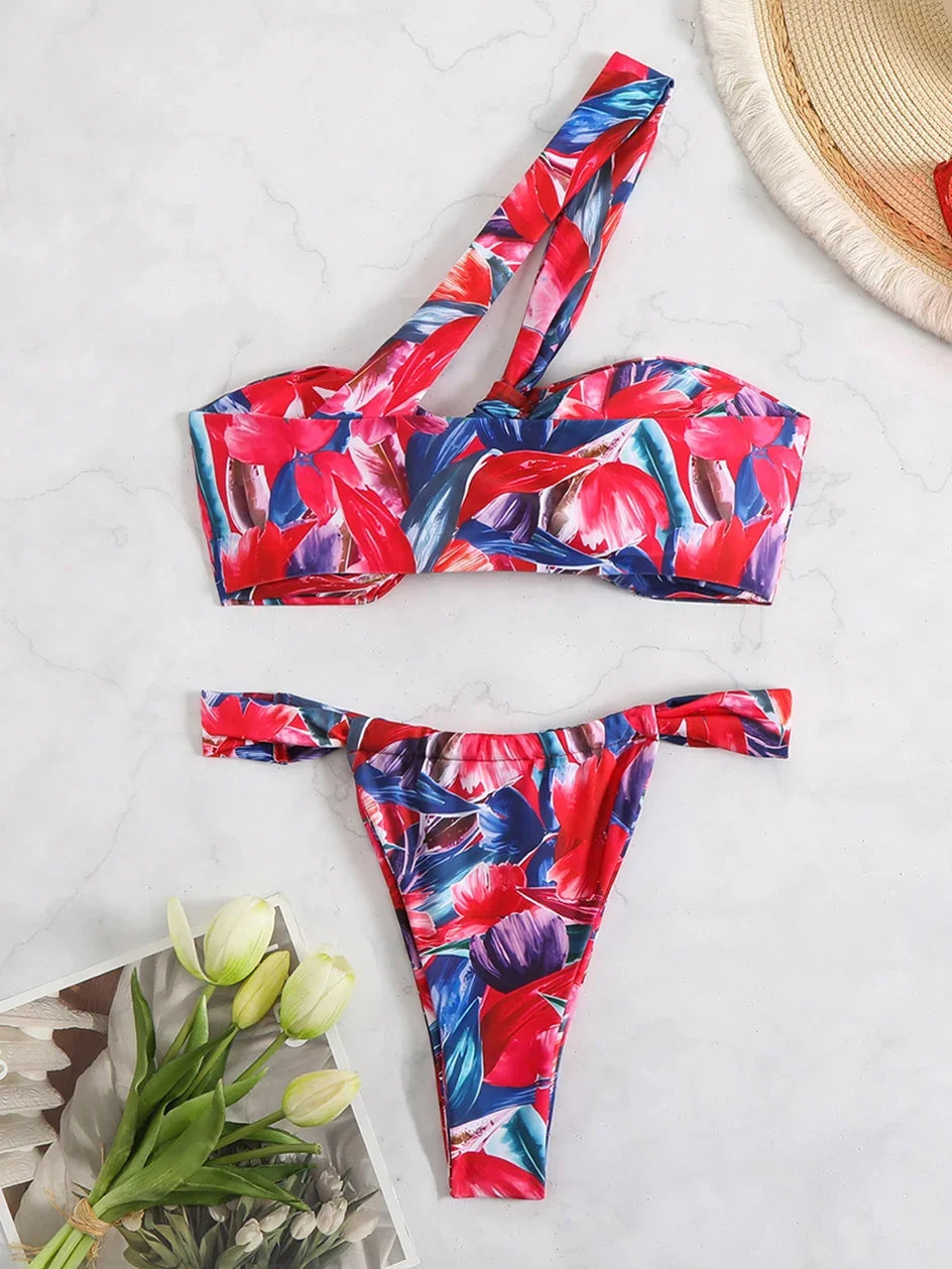 Ladies One Shoulder Bikinis Set