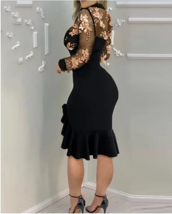 Ruffle Long Sleeve ladies dress