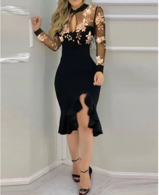 Ruffle Long Sleeve ladies dress