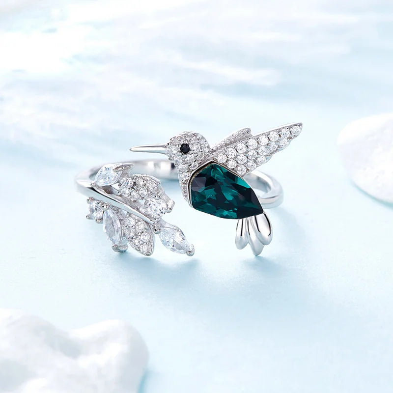 Silver Colour Hummingbird Adjustable Ring