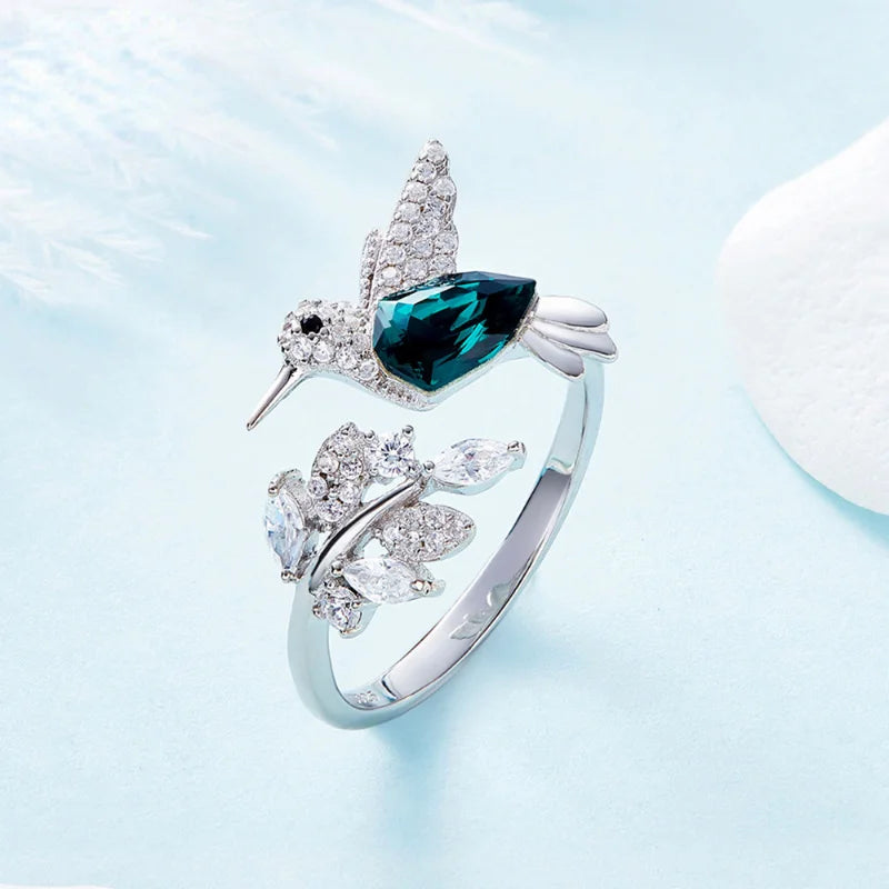 Silver Colour Hummingbird Adjustable Ring