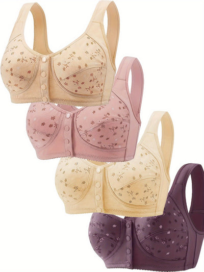 4pcs Floral Pattern Wireless Bras