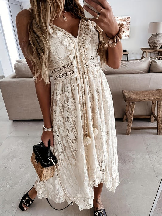 V-Neck Lace Hem  Sundress