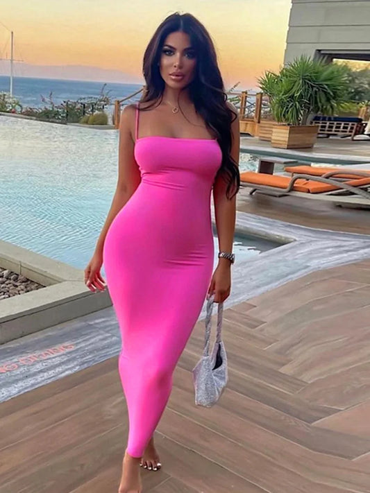 Summer Mid Calf Strap Bodycon Dress