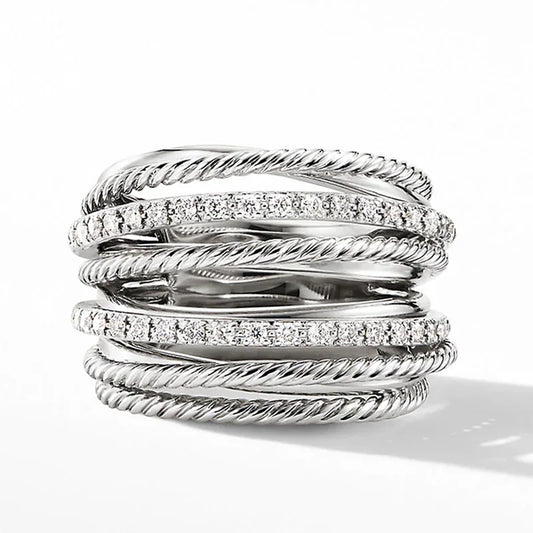 Huitan Silver Multiple Row Rings