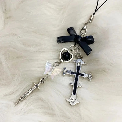 Gothic Butterfly Cross pendant keychain