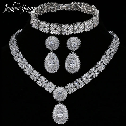 Dubai Zirconia Silver Color Bracelet Set