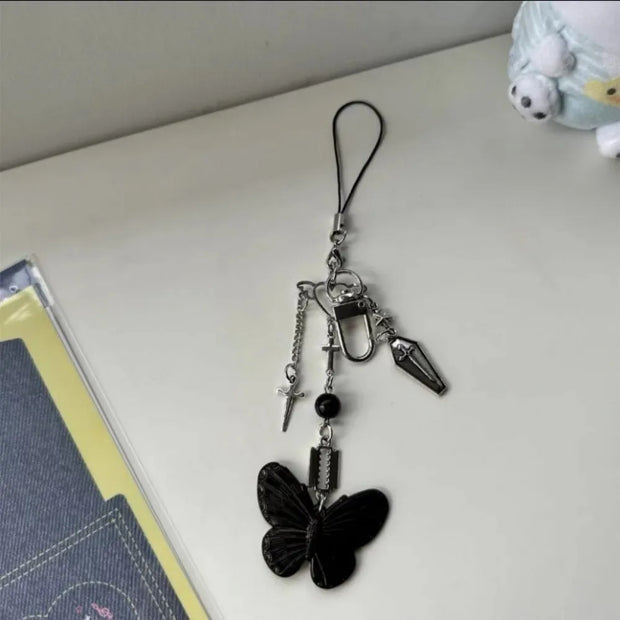 Gothic Butterfly Cross pendant keychain