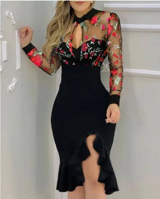 Ruffle Long Sleeve ladies dress