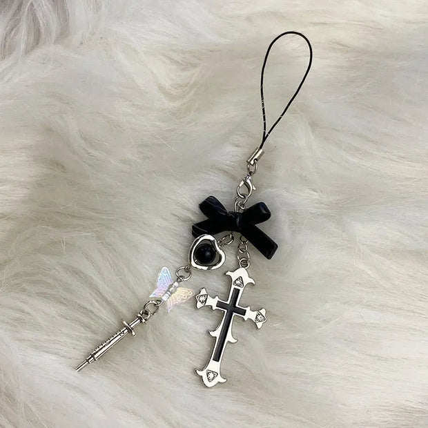 Gothic Butterfly Cross pendant keychain