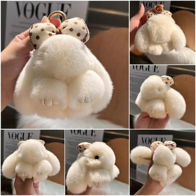 Hair Bow Rabbit Fur Keychain