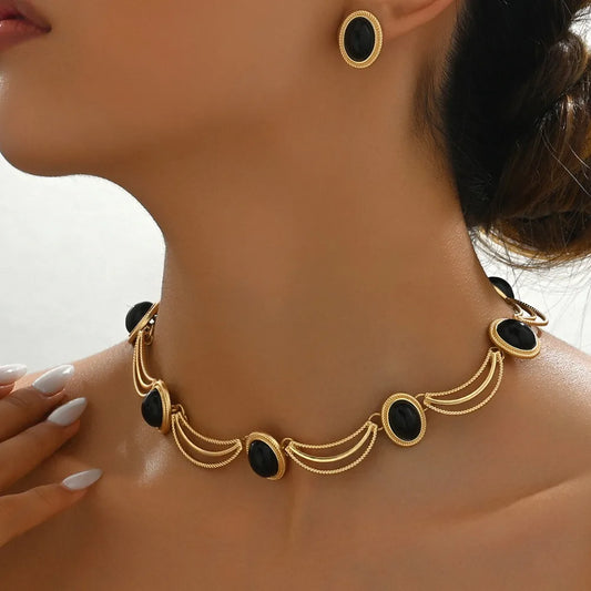 Elegant Gold and Black Jewelry Set